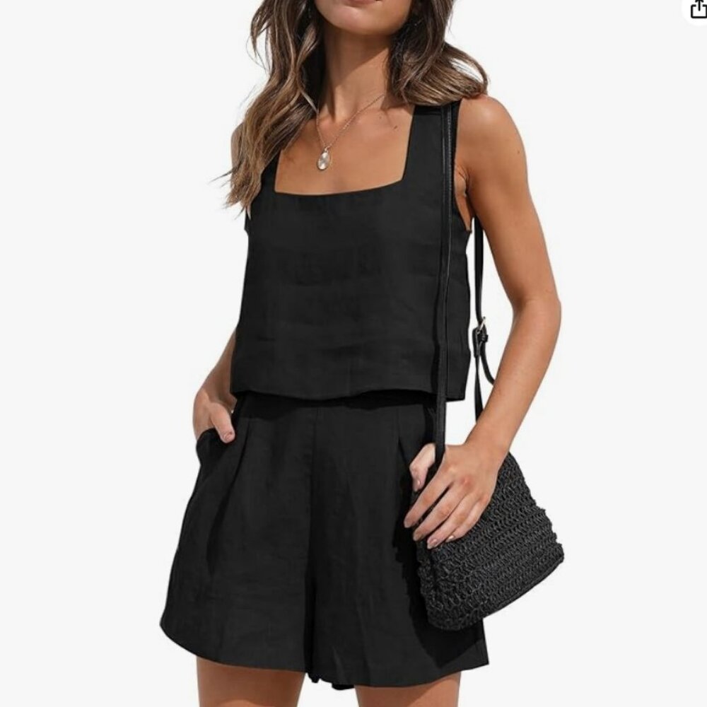 Women's Black Square Neck Shorts Set — Classic Summer Two-Piece